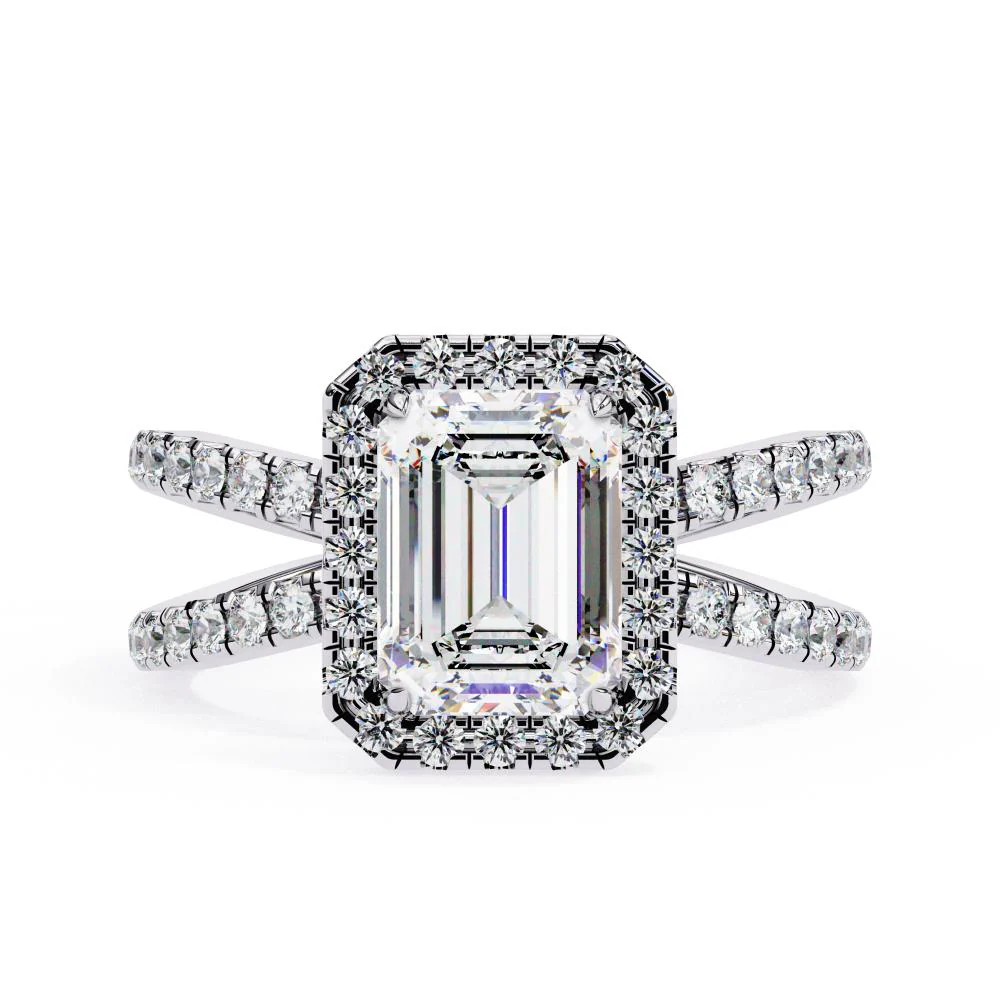 Emerald Halo with Split Shank Engagement Ring - Image 3