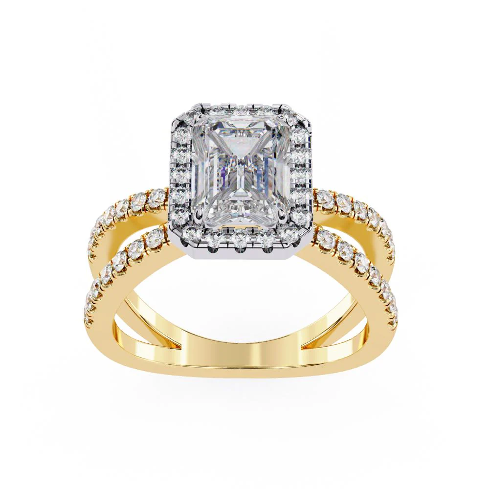 Emerald Halo with Split Shank Engagement Ring - Image 5