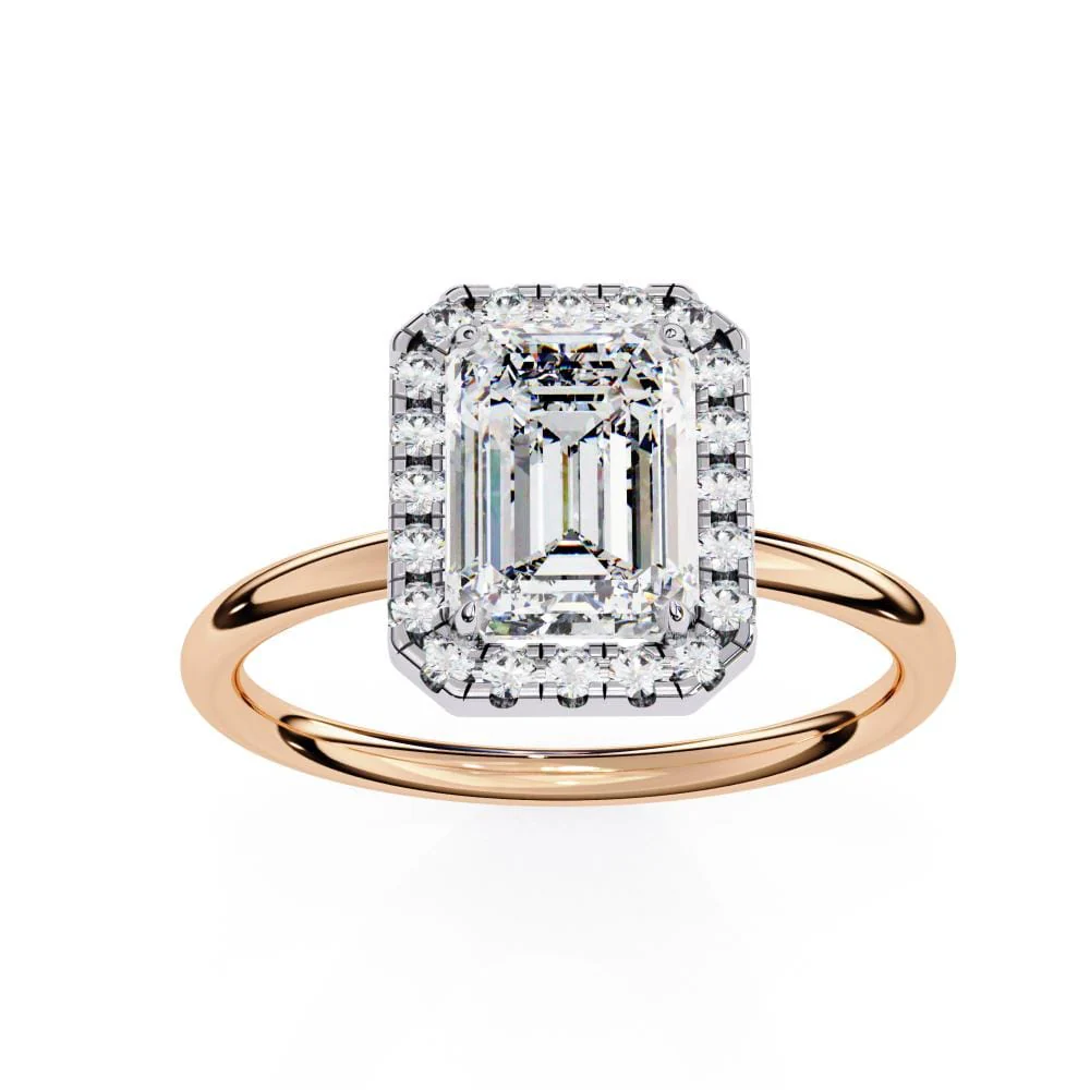 Emerald Solitaire with Halo Engagement ring - Image 5