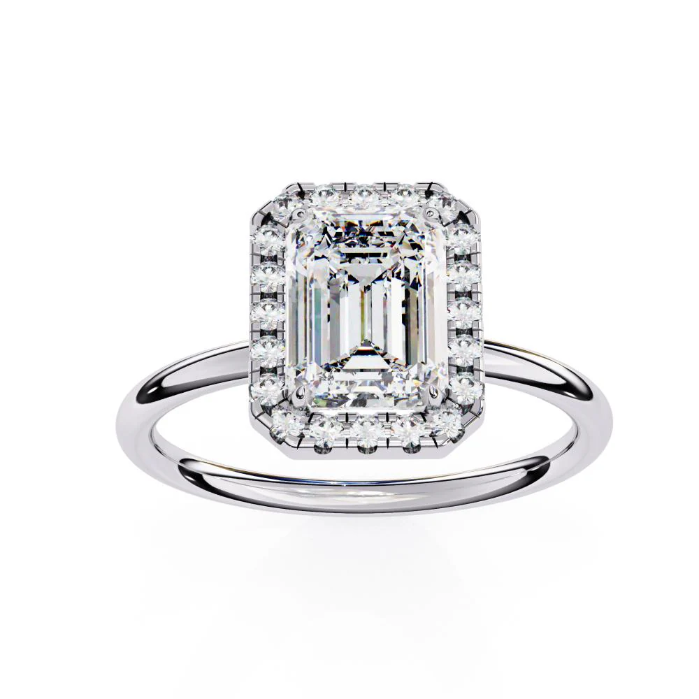 Emerald Solitaire with Halo Engagement ring - Image 8
