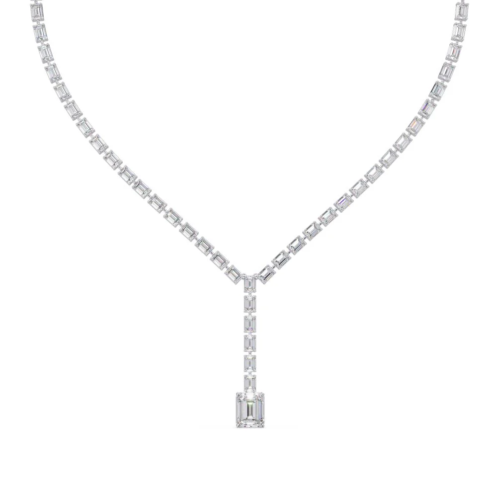 Emerald Dangling Tennis Moissanite Diamond Necklace - Image 3