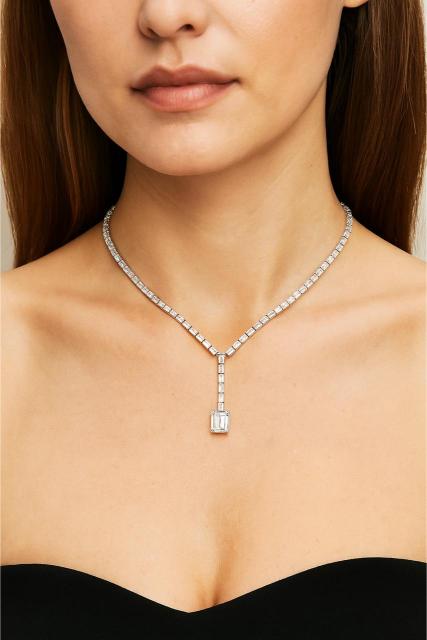 Emerald Dangling Tennis Moissanite Diamond Necklace - Image 4
