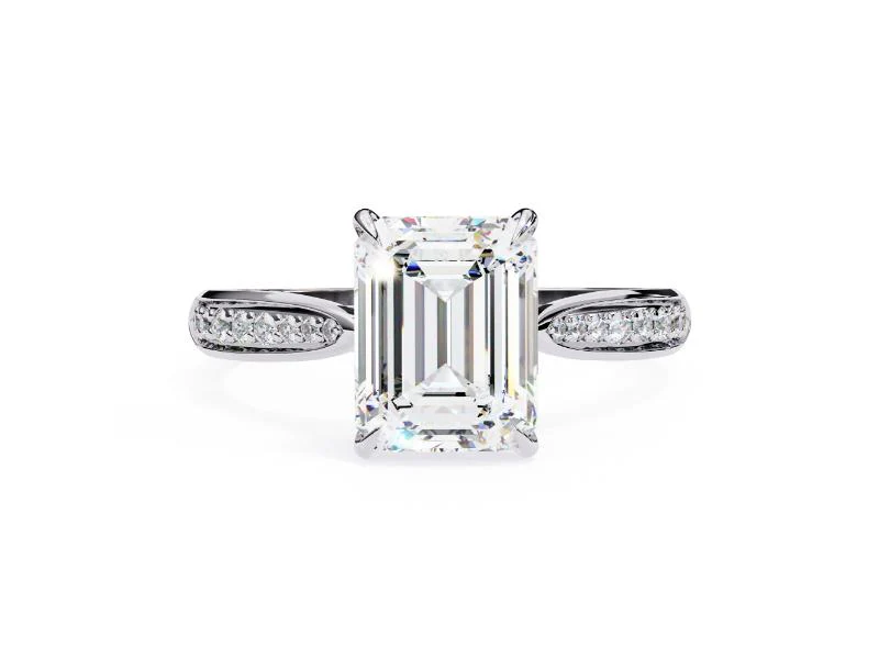 Emerald Hidden Accent with Pointer Band Engagement Ring - Image 3