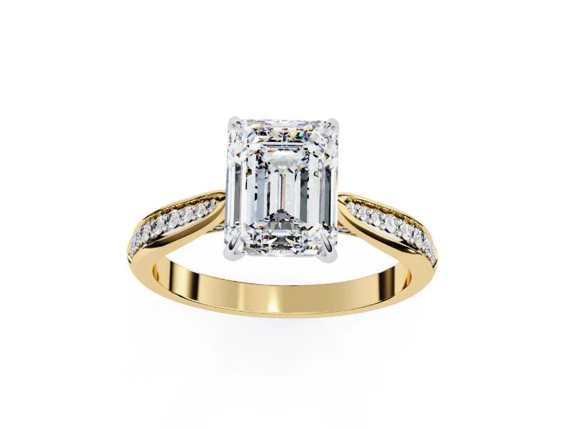 Emerald Hidden Accent with Pointer Band Engagement Ring - Image 5