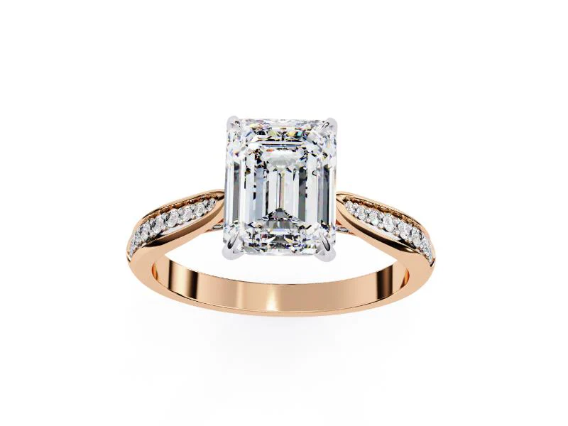 Emerald Hidden Accent with Pointer Band Engagement Ring - Image 8