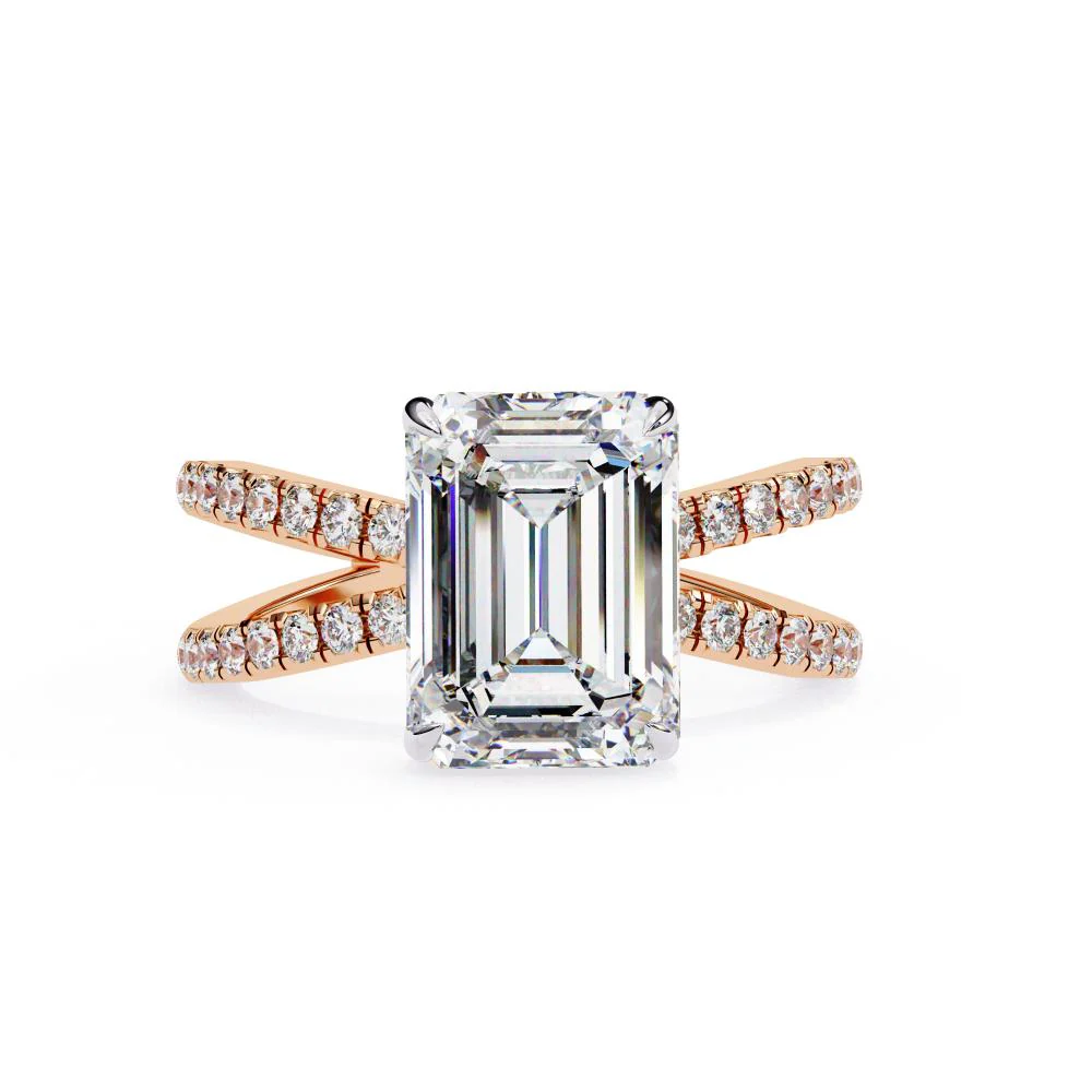 Emerald Hidden Halo With Split Shank Engagement Ring - Image 2
