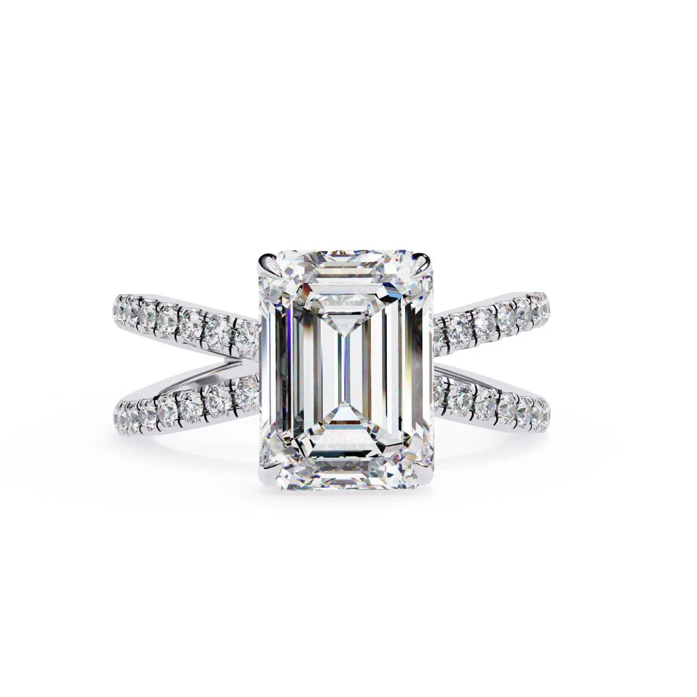 Emerald Hidden Halo With Split Shank Engagement Ring - Image 3