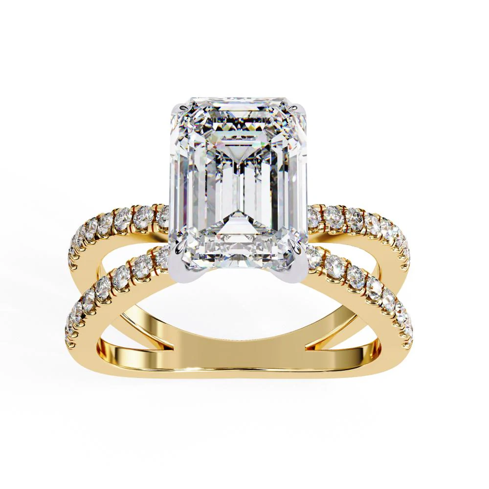 Emerald Hidden Halo With Split Shank Engagement Ring - Image 5