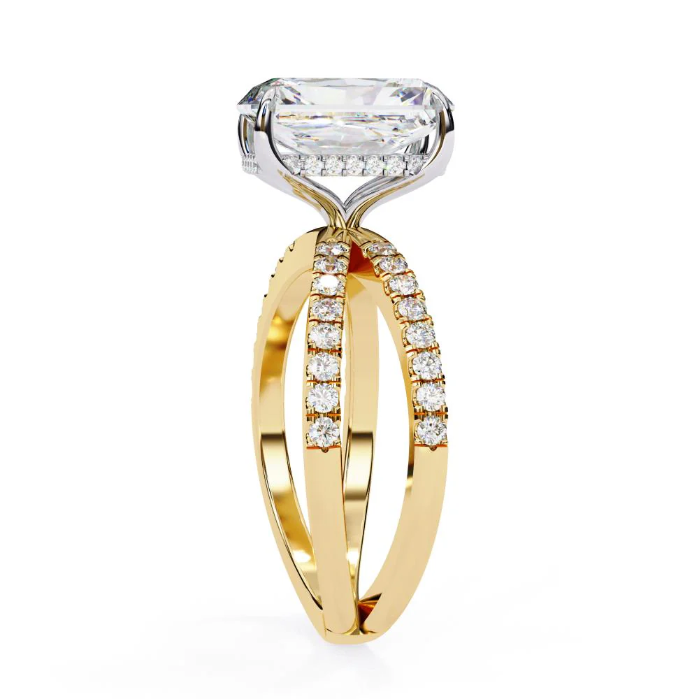 Emerald Hidden Halo With Split Shank Engagement Ring - Image 7