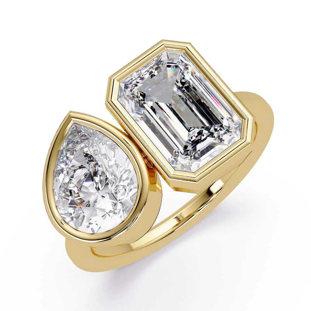 Emerald & Pear Bezel Set Toi Et Moi Engagement ring - Image 5