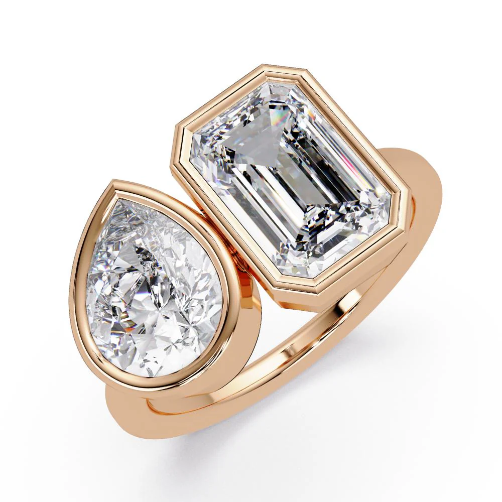 Emerald & Pear Bezel Set Toi Et Moi Engagement ring - Image 8