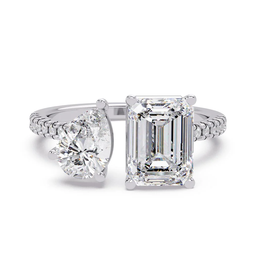 Emerald & Pear With Pave Toi Et Moi Engagement Ring - Image 3