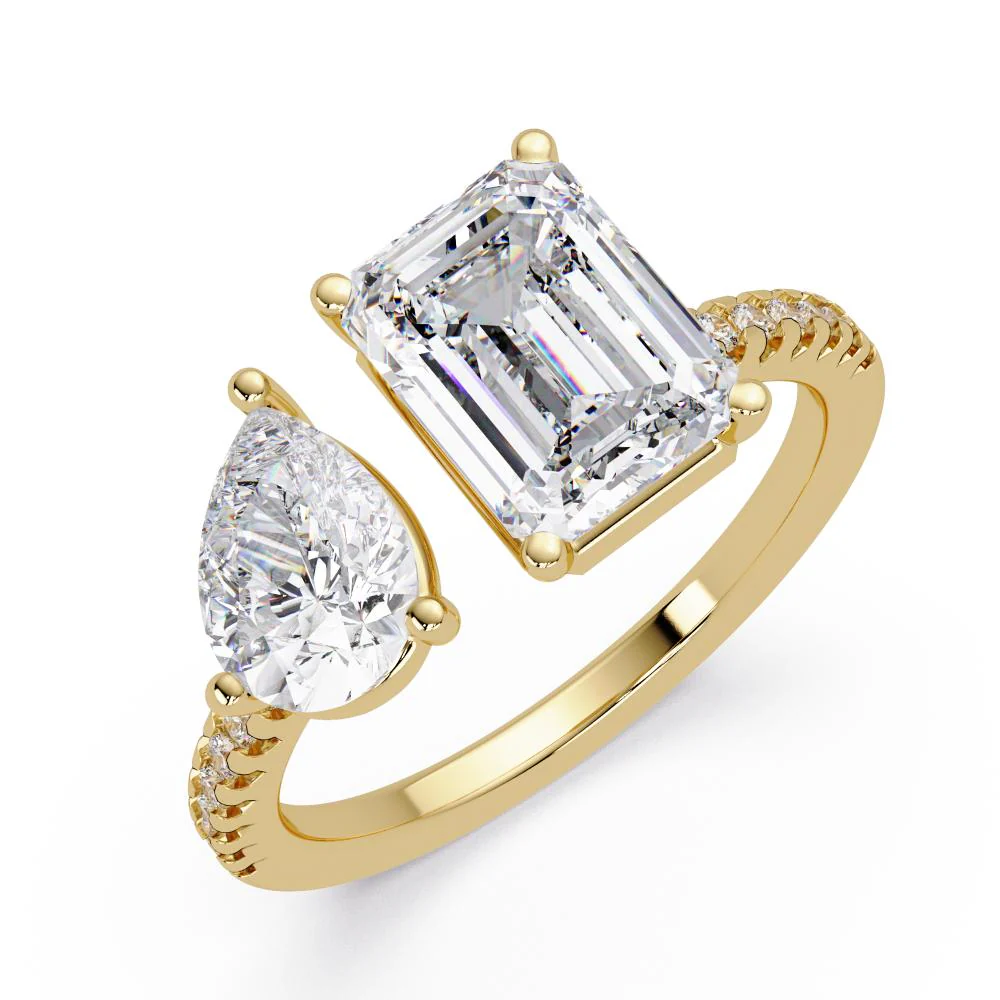Emerald & Pear With Pave Toi Et Moi Engagement Ring - Image 5