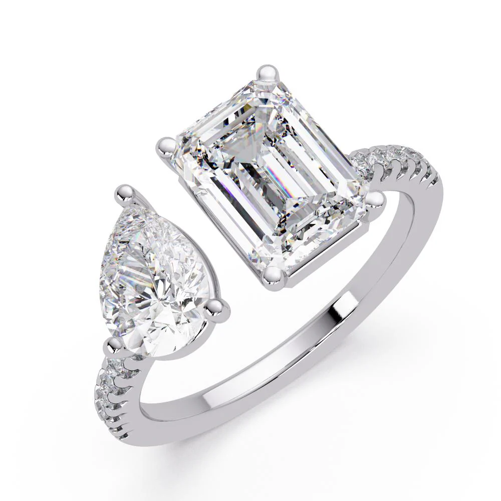Emerald & Pear With Pave Toi Et Moi Engagement Ring - Image 8