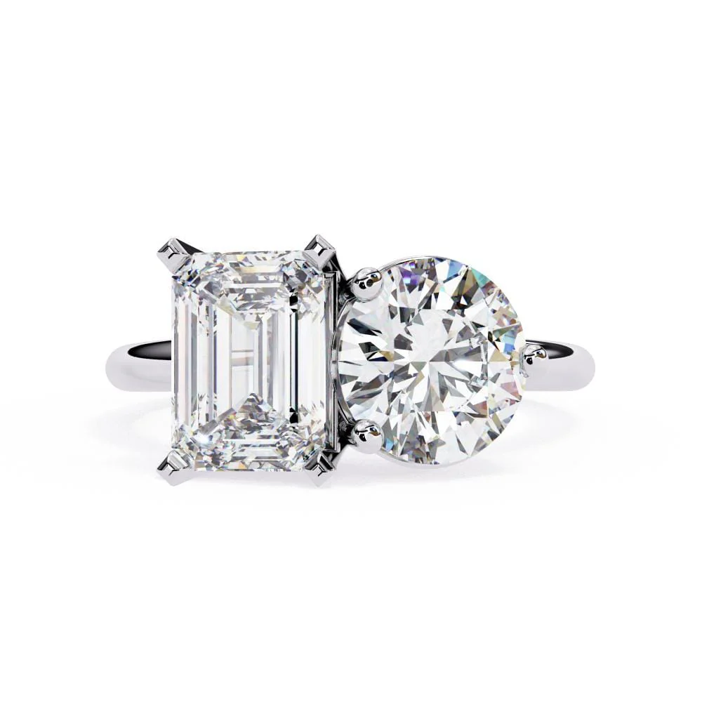 Emerald & Round Toi et Moi Engagement ring - Image 3