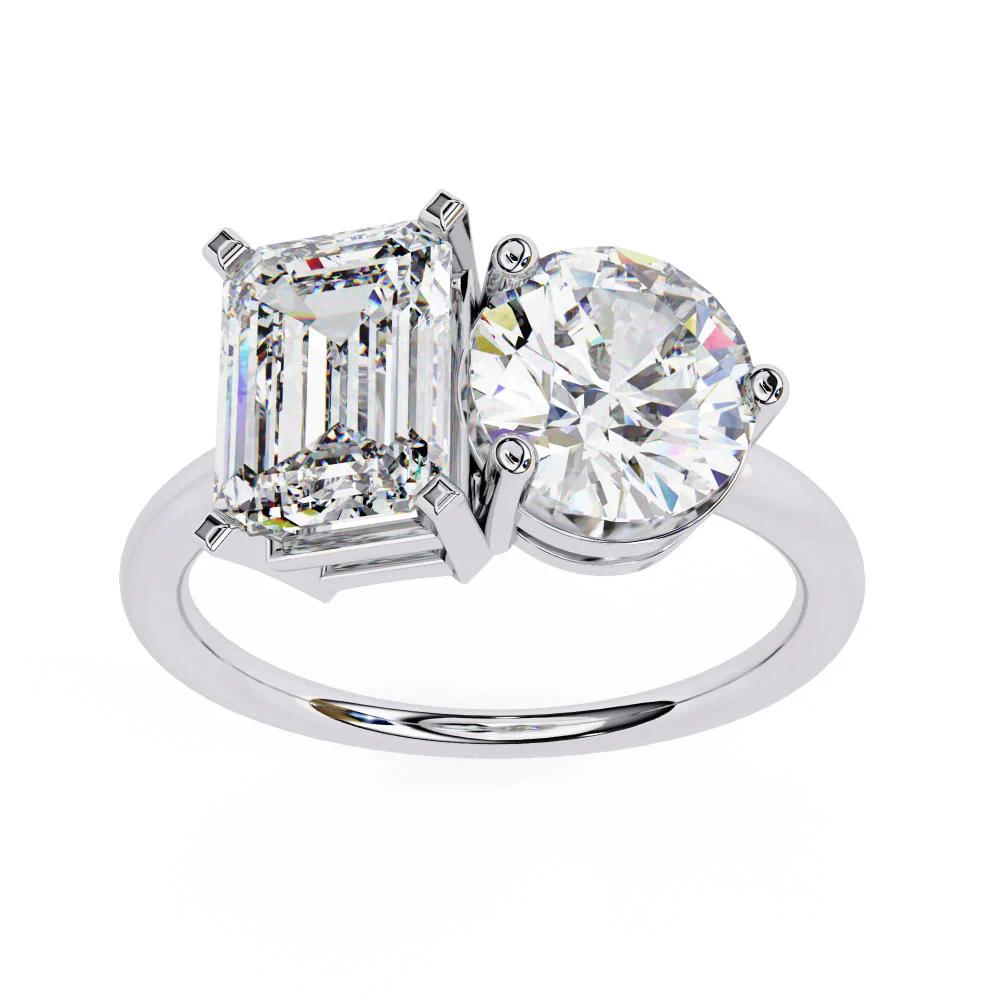 Emerald & Round Toi et Moi Engagement ring - Image 8