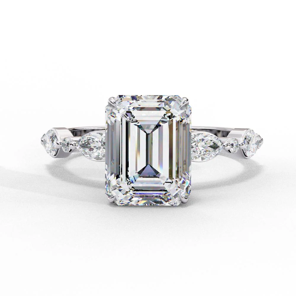 Emerald Solitaire With Accent Engagement Ring - Image 3