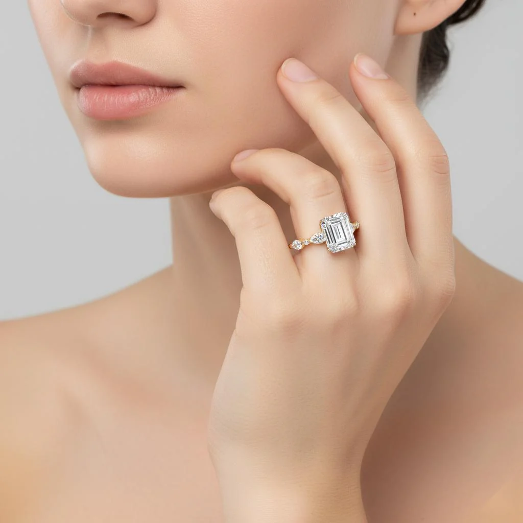 Emerald Solitaire With Accent Engagement Ring - Image 4