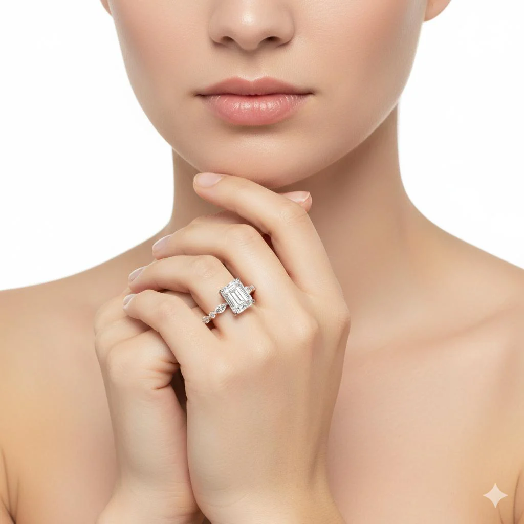 Emerald Solitaire with Full Eternity Engagement Ring - Image 4