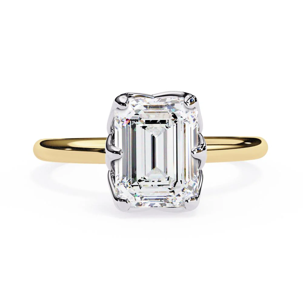 Emerald Solitaire with Lotus Flower Prong Engagement Ring