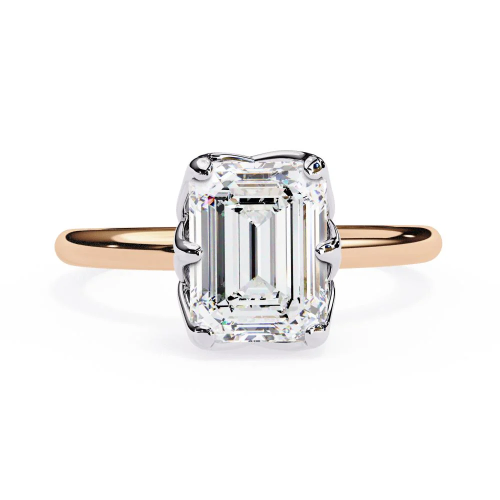 Emerald Solitaire with Lotus Flower Prong Engagement Ring - Image 2