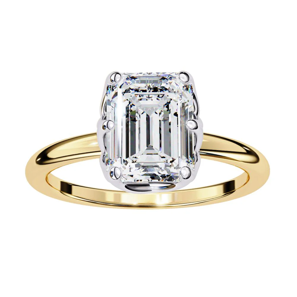 Emerald Solitaire with Lotus Flower Prong Engagement Ring - Image 5
