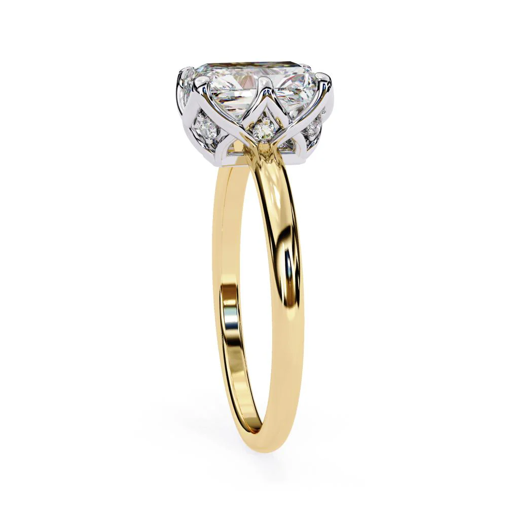 Emerald Solitaire with Lotus Flower Prong Engagement Ring - Image 7