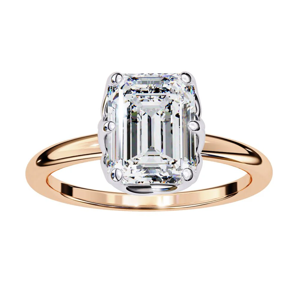 Emerald Solitaire with Lotus Flower Prong Engagement Ring - Image 8