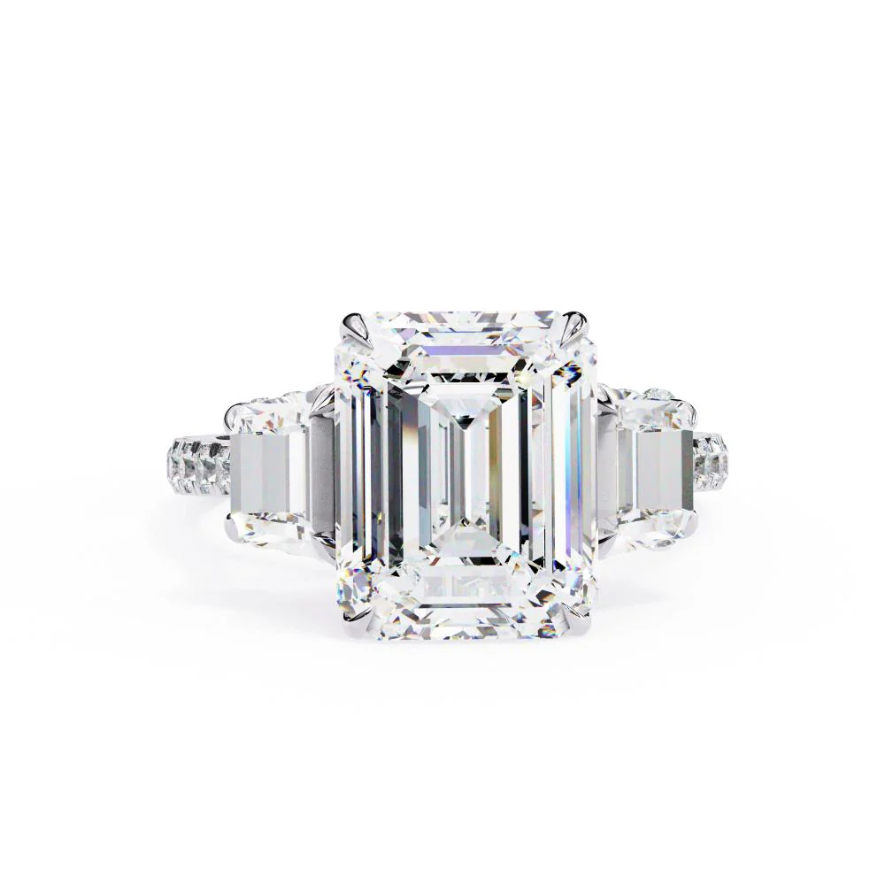 Emerald Three Stone with Accent Engagement Ring - Image 3