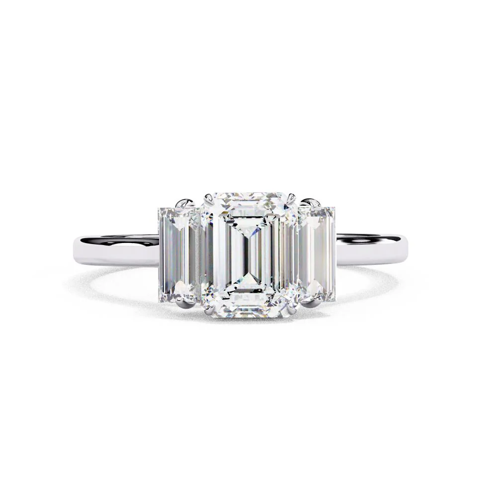 Emerald Three Stone with Cathedral Engagement Ring - Image 3