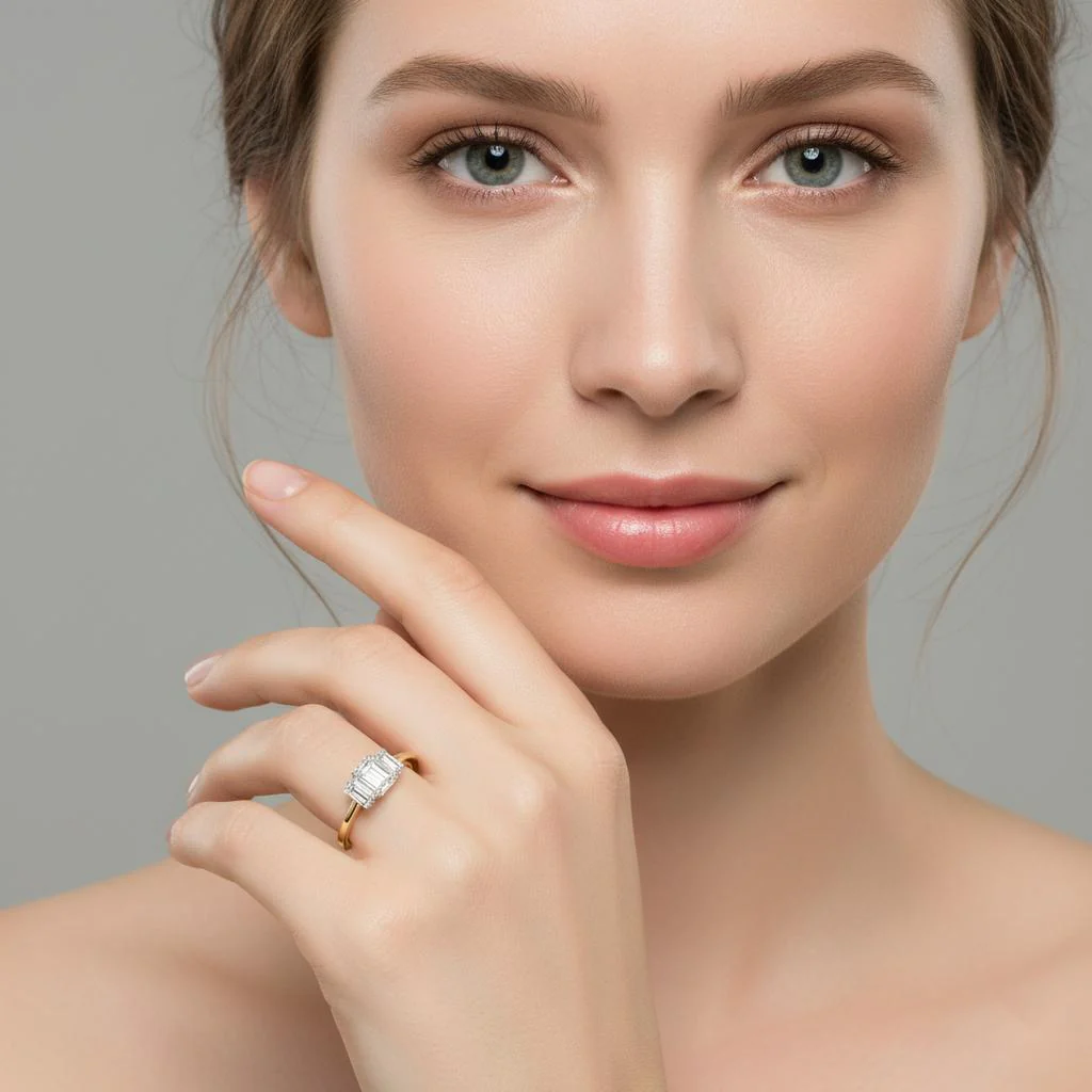 Emerald Three Stone with Cathedral Engagement Ring - Image 4
