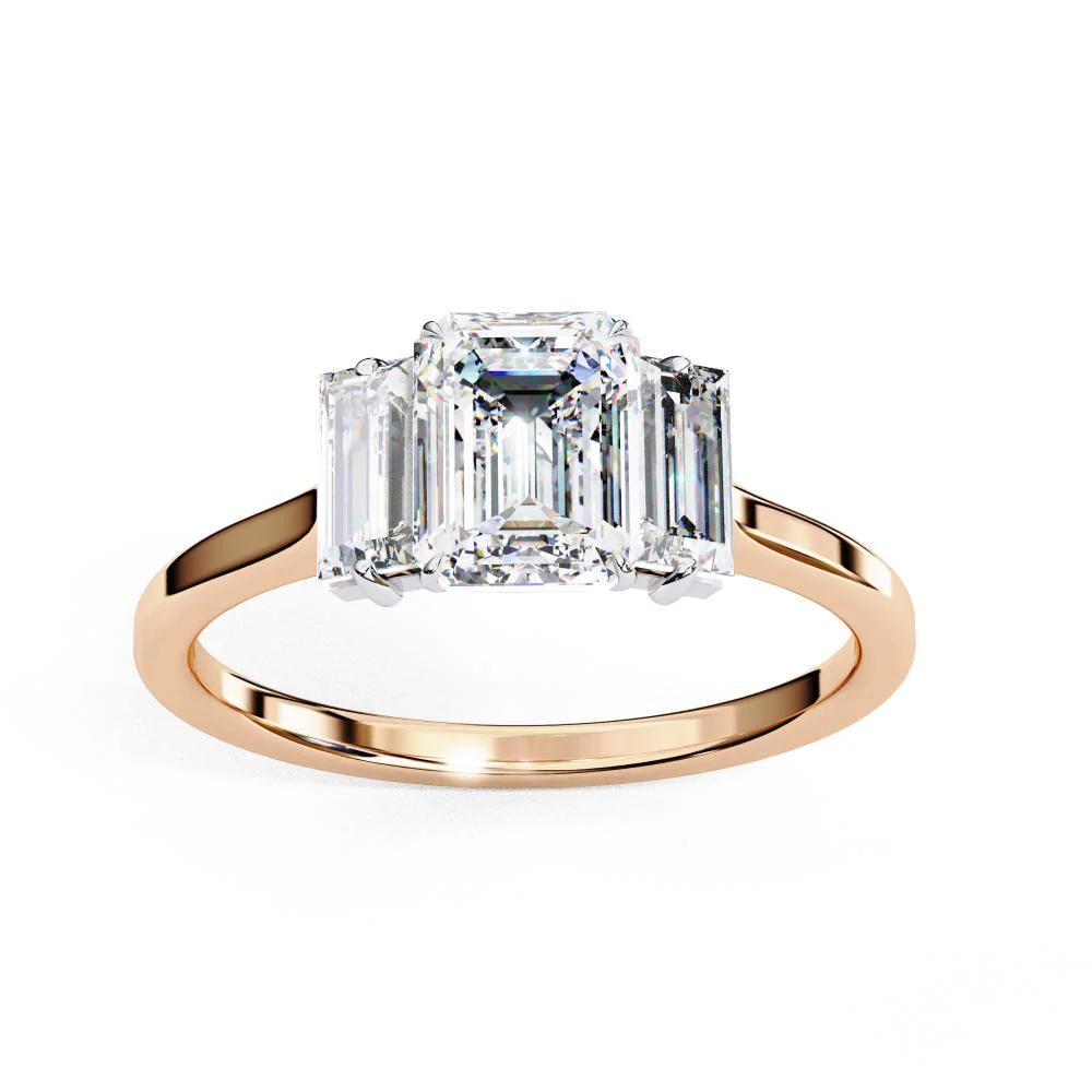 Emerald Three Stone with Cathedral Engagement Ring - Image 8