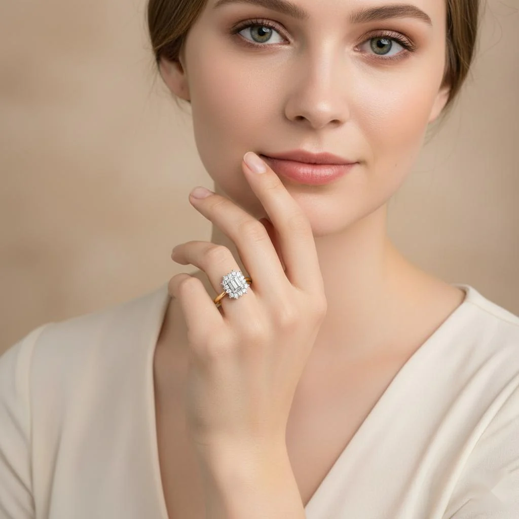 Emerald Vintage Halo Engagement Ring - Image 4