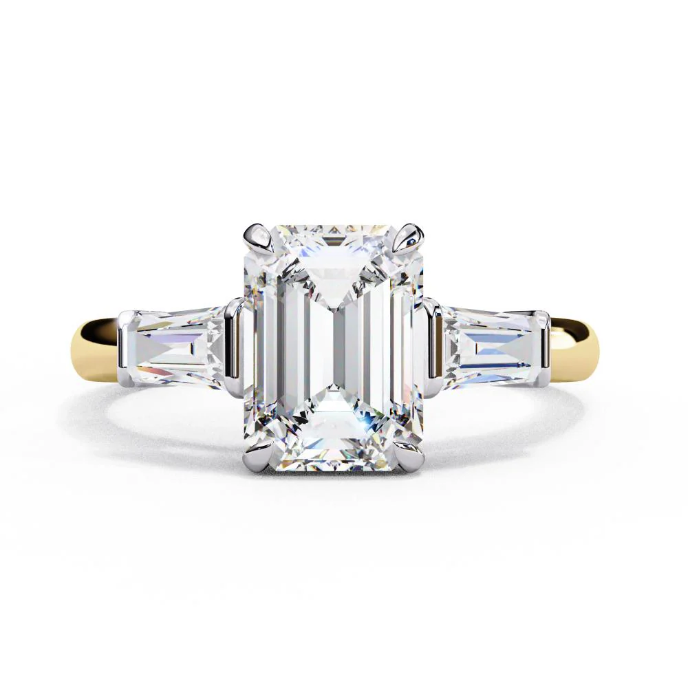 Emerald with Baguette Three Stone Engagement Ring