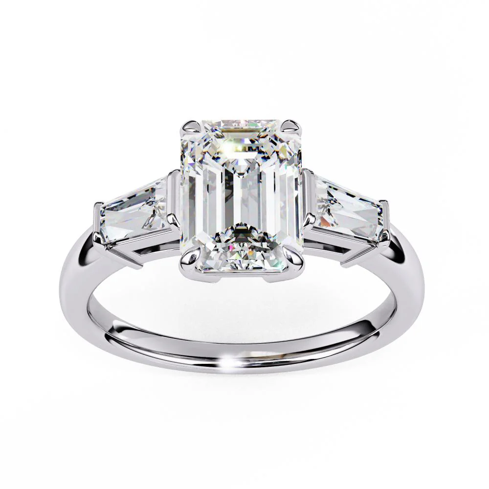 Emerald with Baguette Three Stone Engagement Ring - Image 8