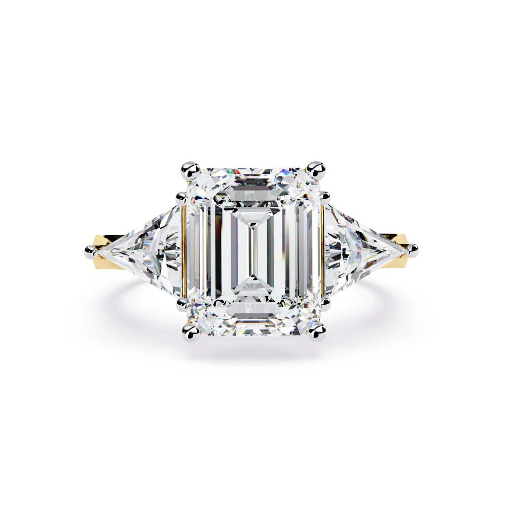 Emerald  With Triangle Three Stone Engagement Ring