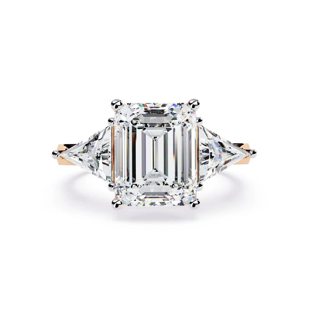 Emerald  With Triangle Three Stone Engagement Ring - Image 2