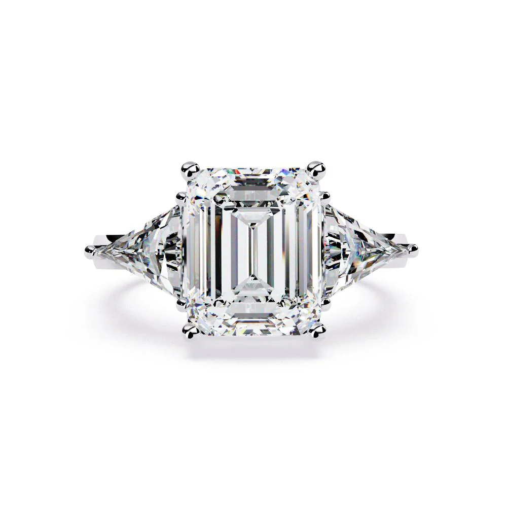 Emerald  With Triangle Three Stone Engagement Ring - Image 3