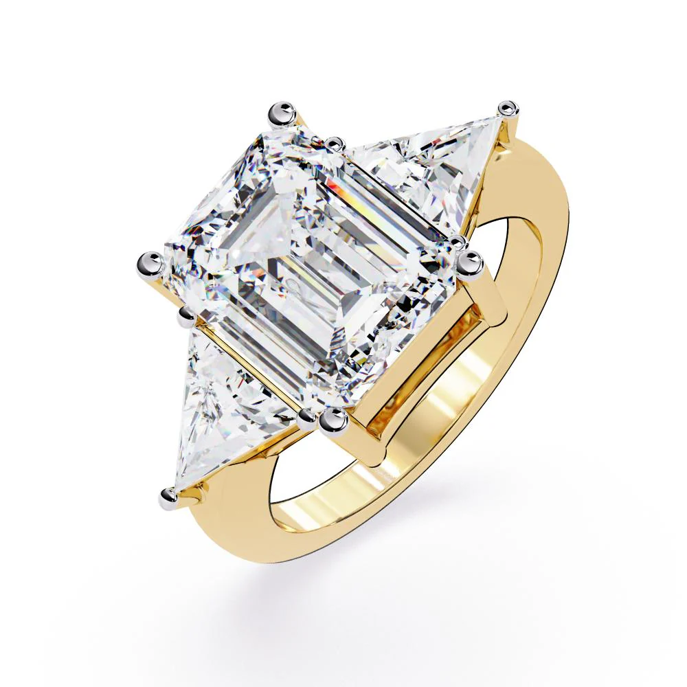 Emerald  With Triangle Three Stone Engagement Ring - Image 5