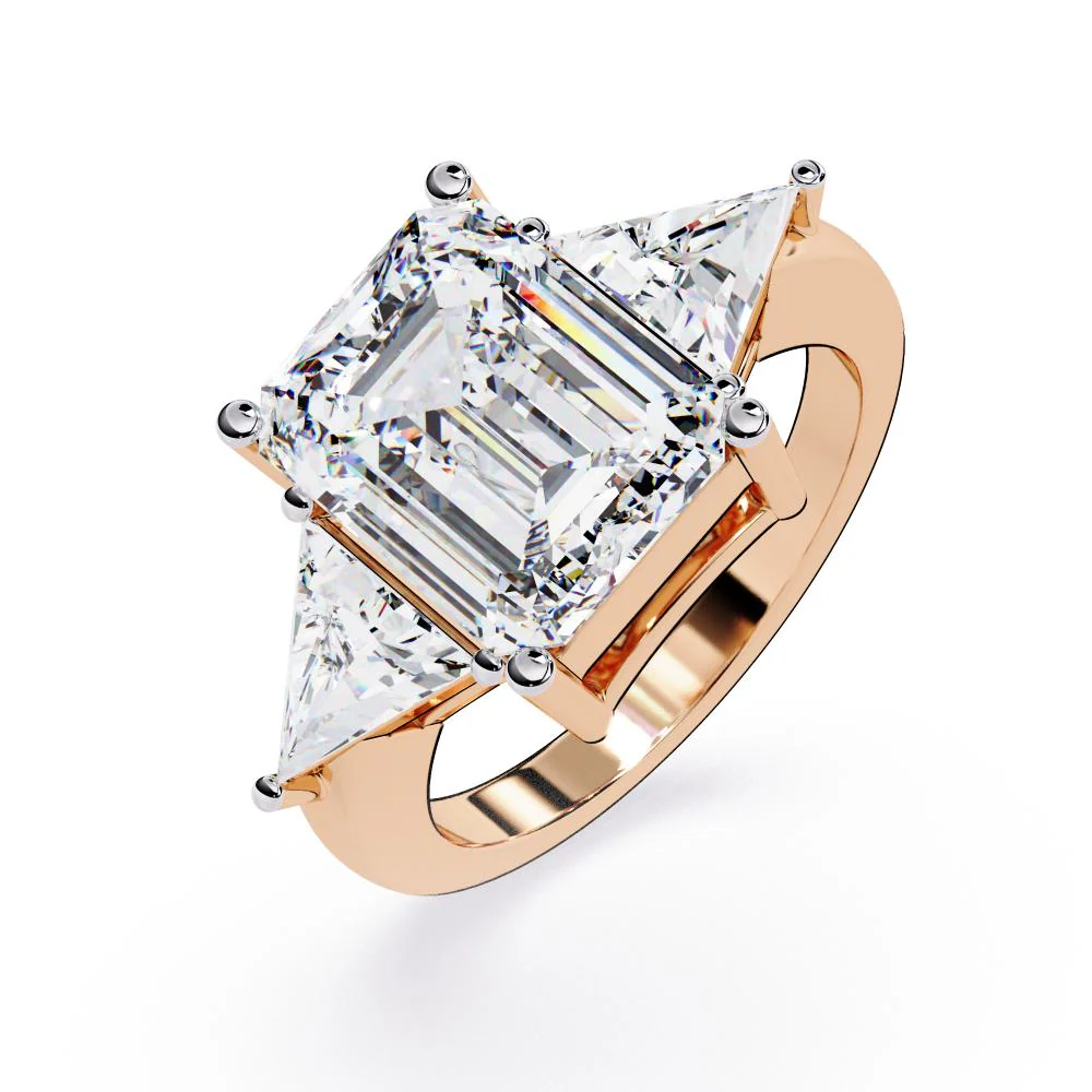 Emerald  With Triangle Three Stone Engagement Ring - Image 8