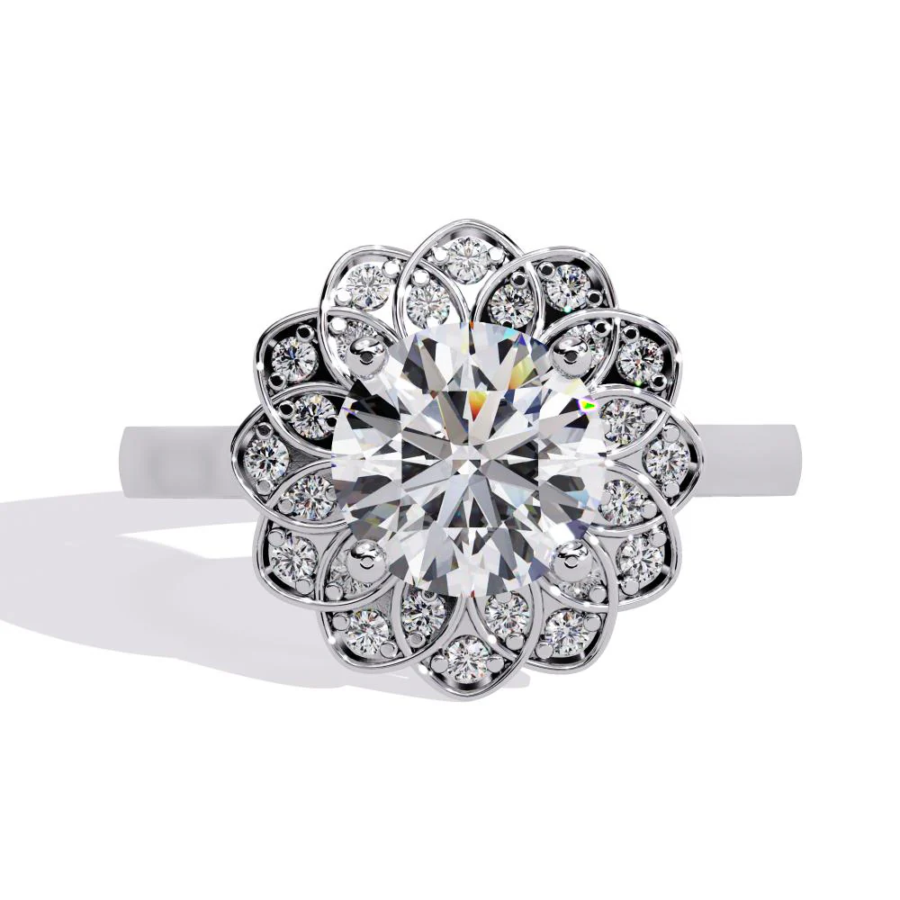 Round Floral Halo Engagement Ring - Image 3