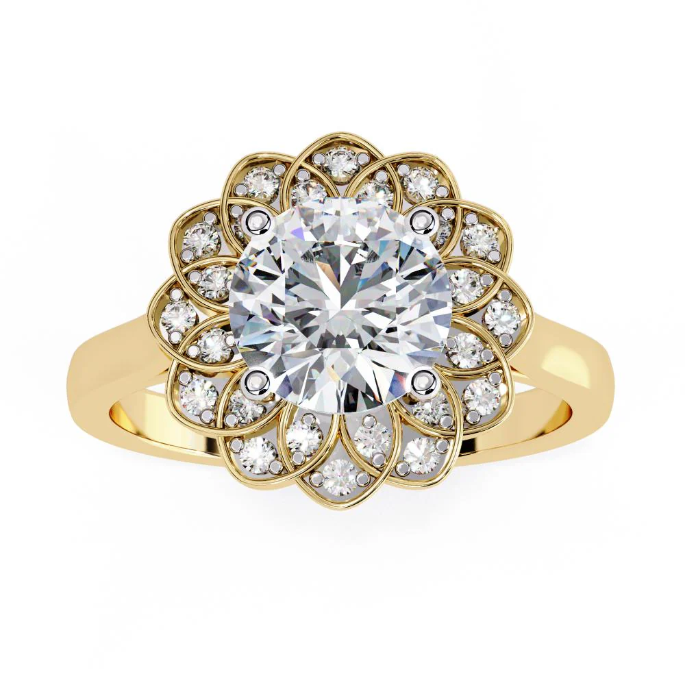 Round Floral Halo Engagement Ring - Image 5