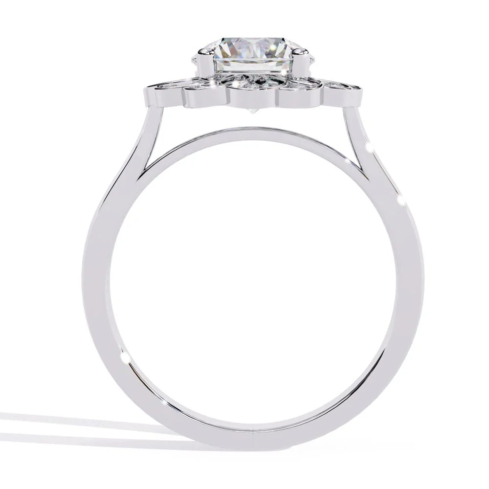 Round Floral Halo Engagement Ring - Image 6