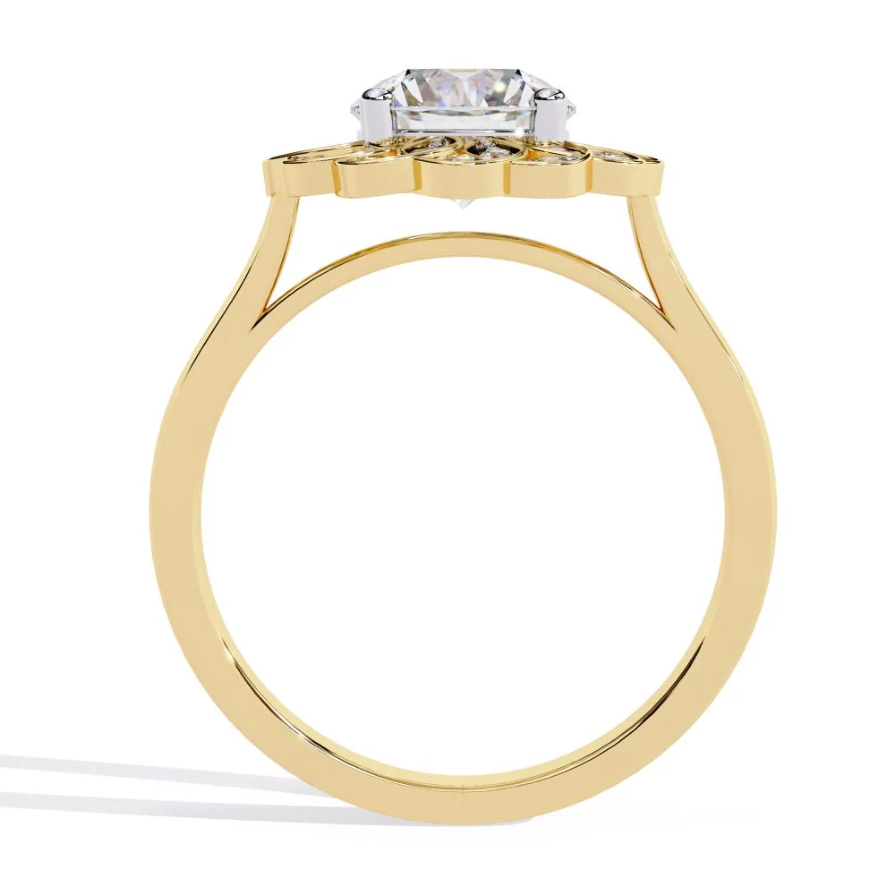 Round Floral Halo Engagement Ring - Image 7