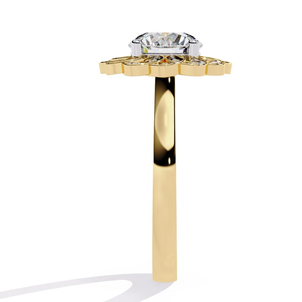 Round Floral Halo Engagement Ring - Image 8
