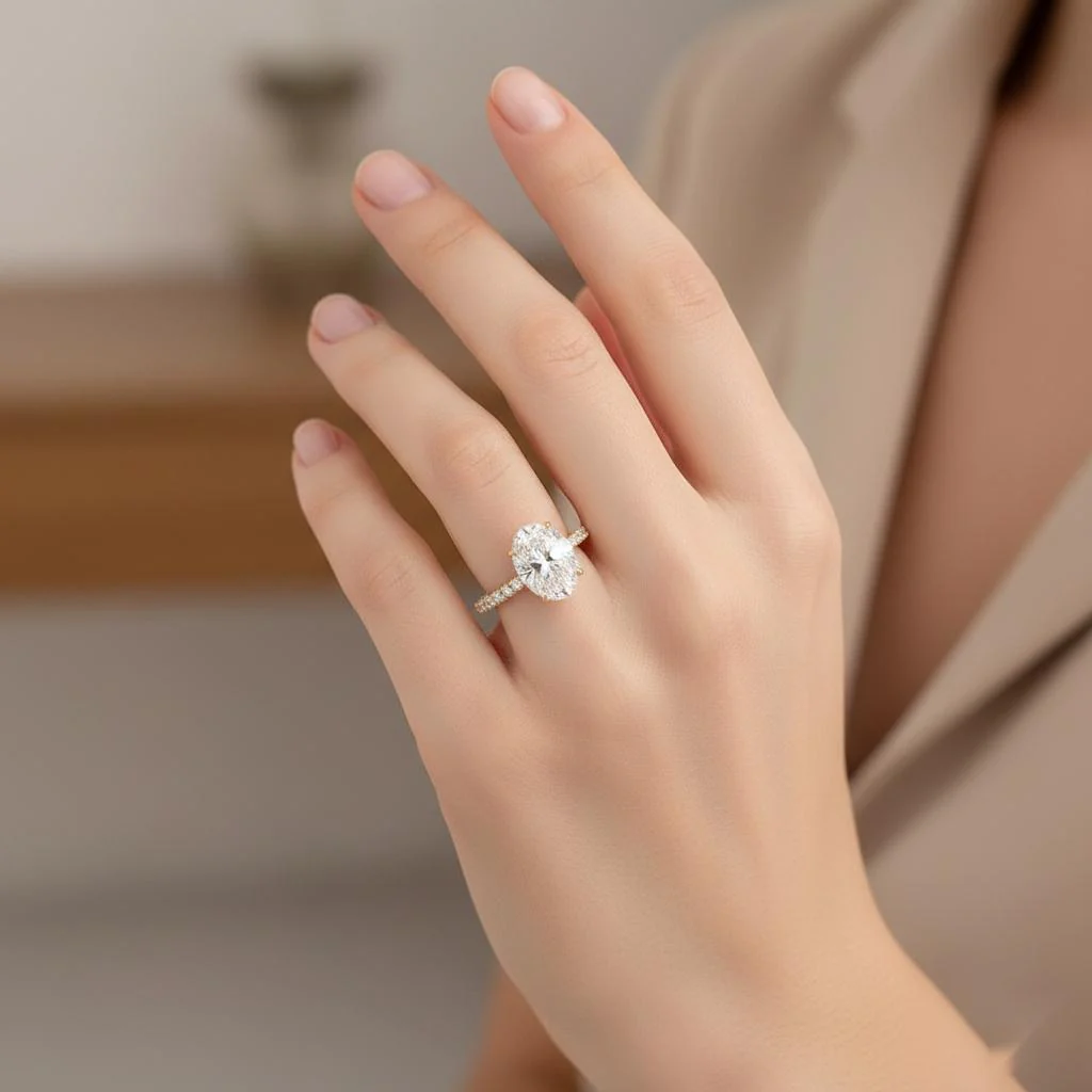 Oval Hidden Halo with Pave Engagement ring - Image 4