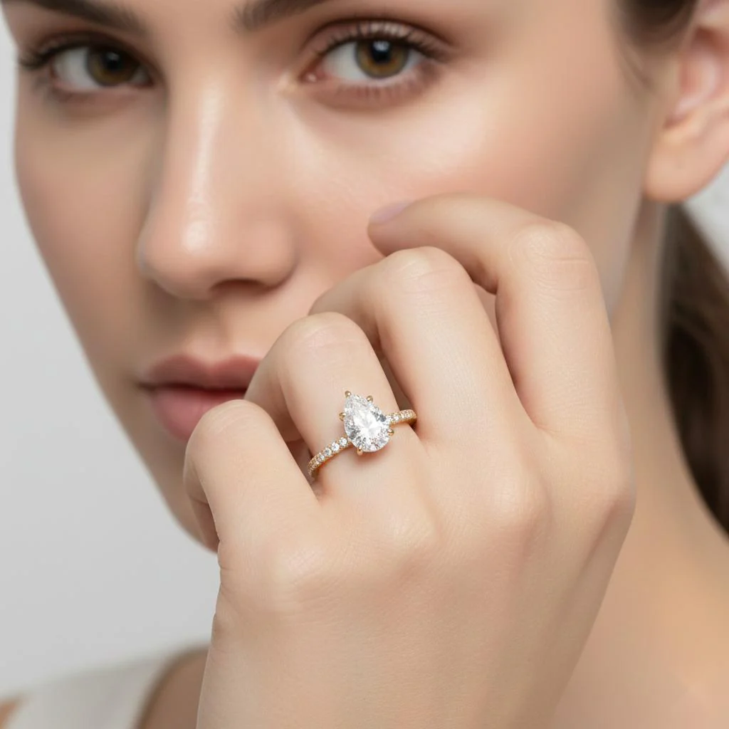 Hidden Halo Pear with Pave Engagement ring - Image 4