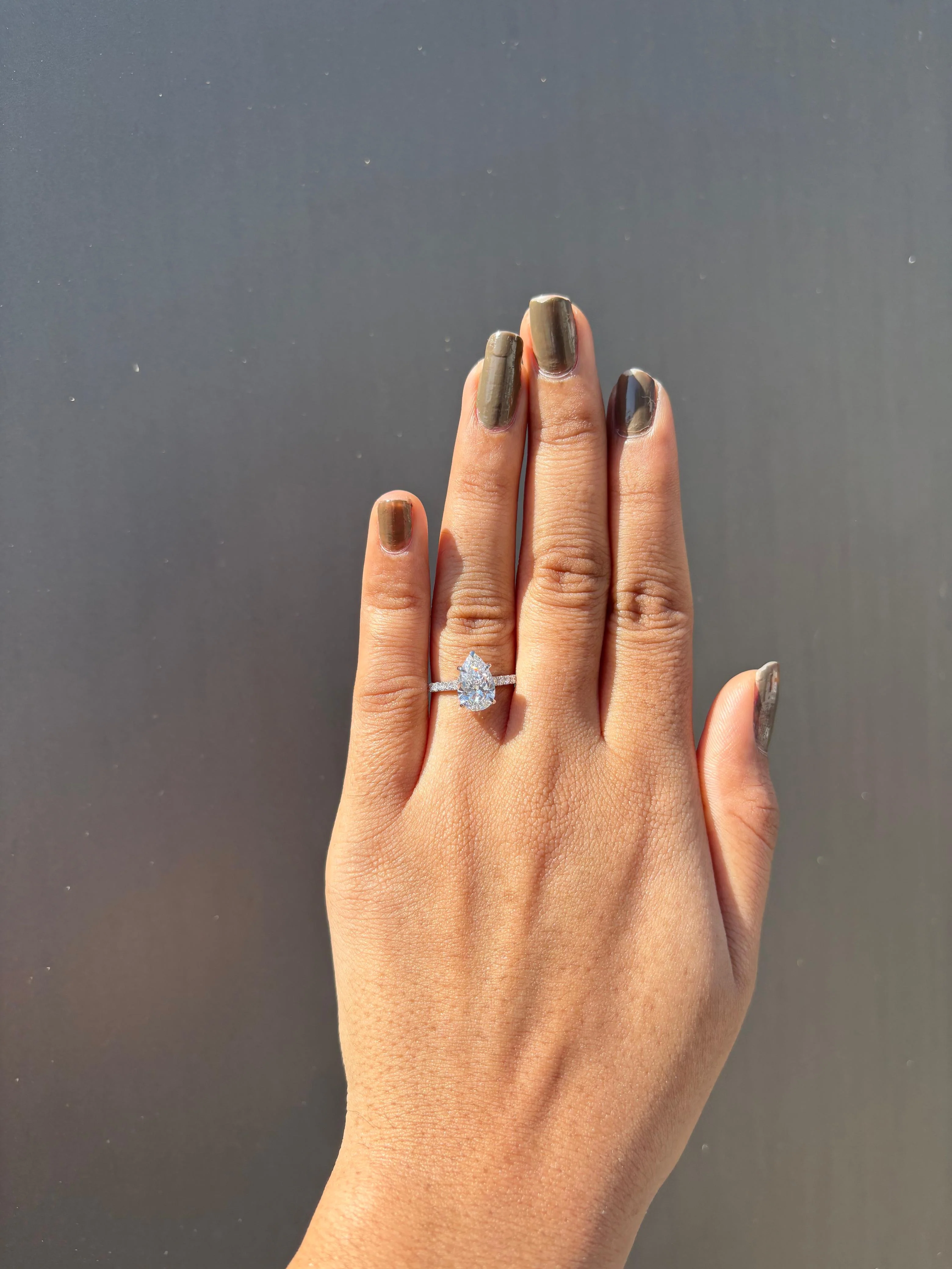 Hidden Halo Pear with Pave Engagement ring - Image 5