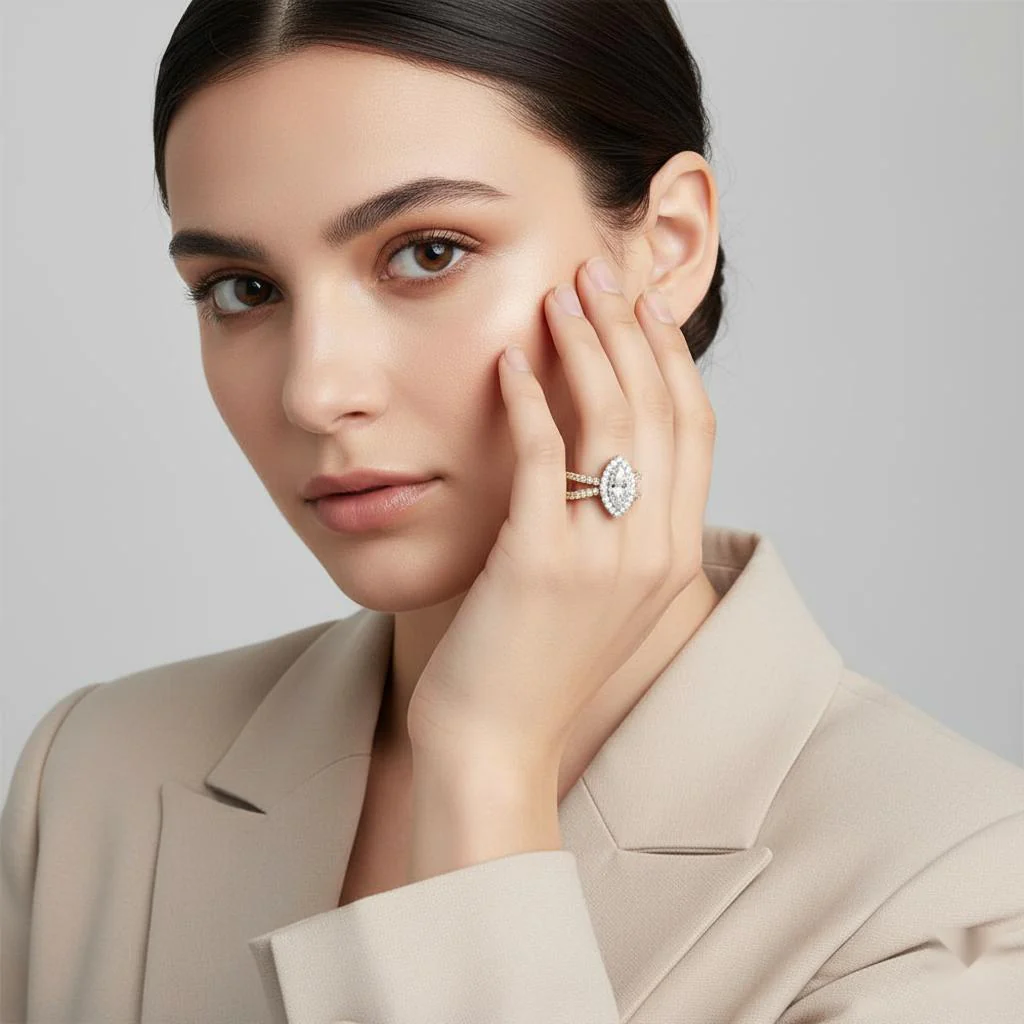 Marquise Halo with Split Shank Engagement Ring - Image 4
