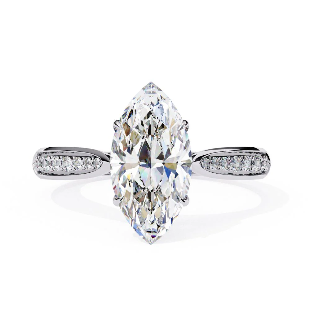 Marquise Hidden Accent with Pointer Band Engagement Ring - Image 3
